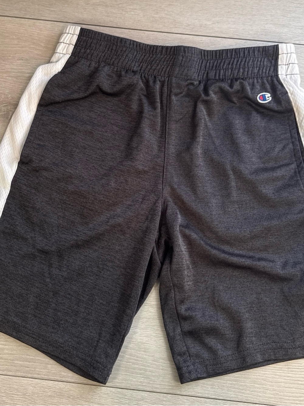 Boys Champion Mesh Athletic  Shorts Grey White 10/12 Wide Stripe Shorts